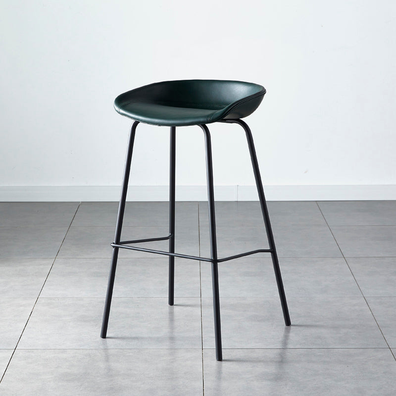 Industrial Metal Distressed Barstool Indoor Tall Stool with Leather Seat