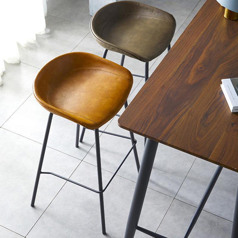 Industrial Metal Distressed Barstool Indoor Tall Stool with Leather Seat