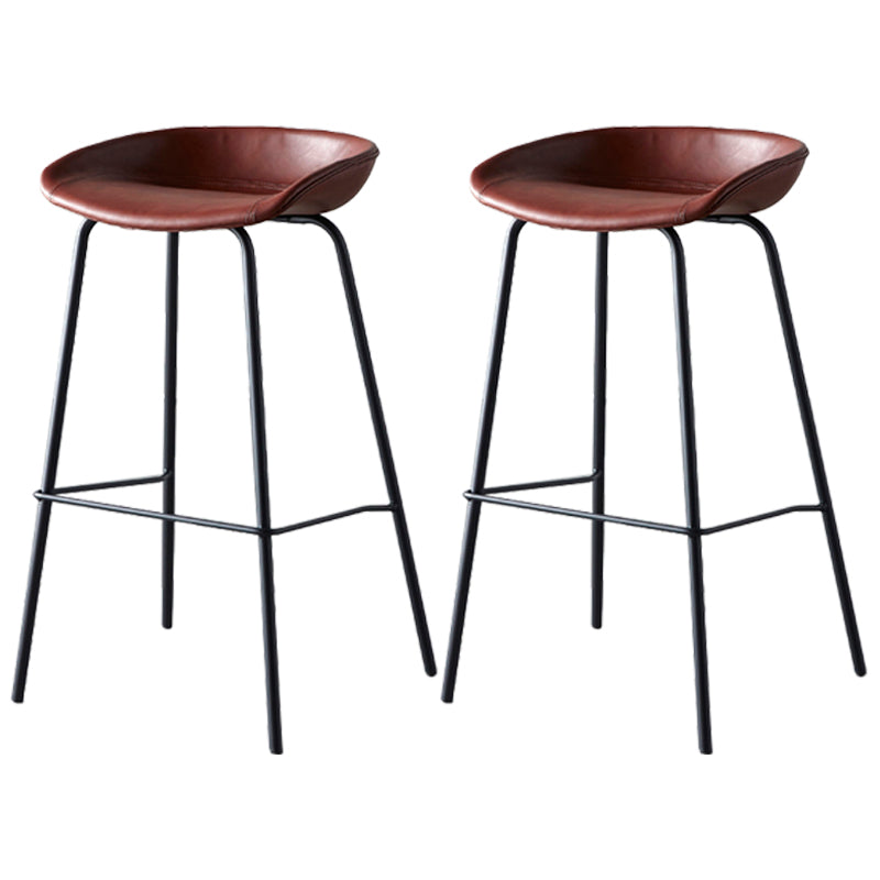 Industrial Metal Distressed Barstool Indoor Tall Stool with Leather Seat