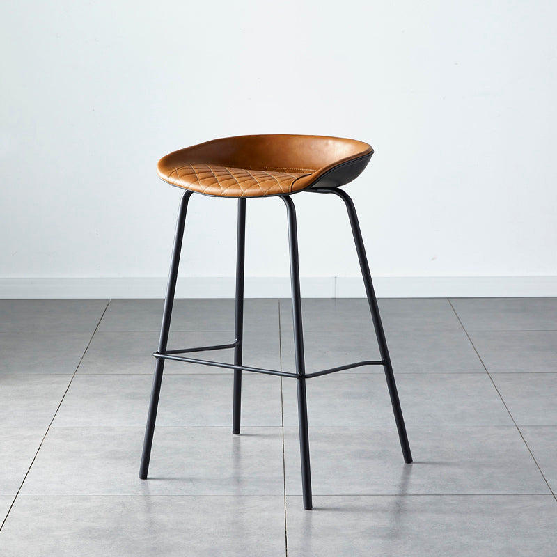 Industrial Metal Distressed Barstool Indoor Tall Stool with Leather Seat