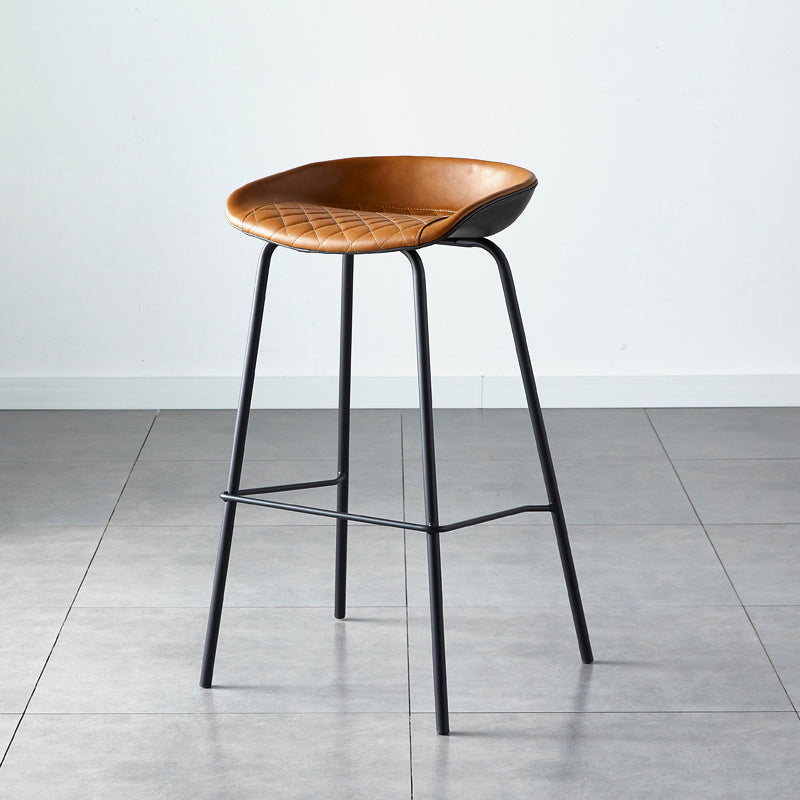 Industrial Metal Distressed Barstool Indoor Tall Stool with Leather Seat