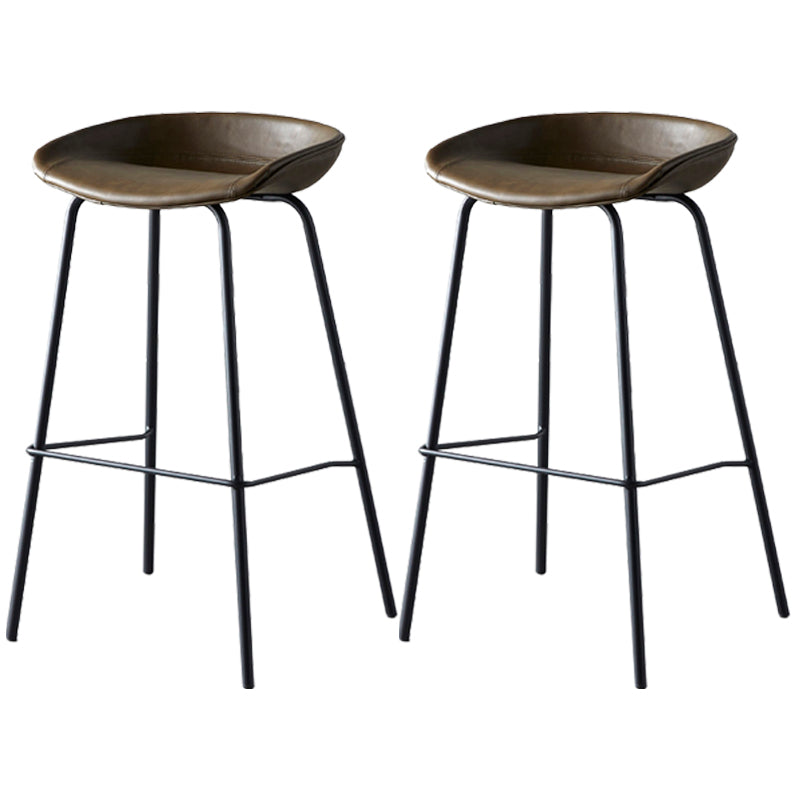 Industrial Metal Distressed Barstool Indoor Tall Stool with Leather Seat
