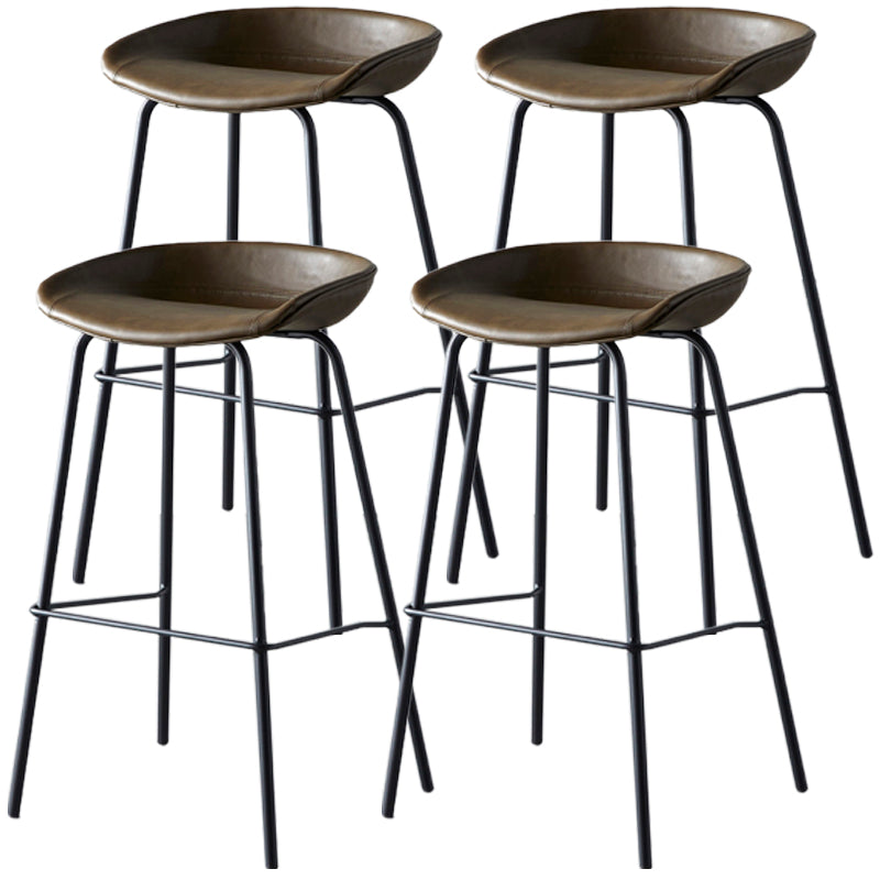 Industrial Metal Distressed Barstool Indoor Tall Stool with Leather Seat