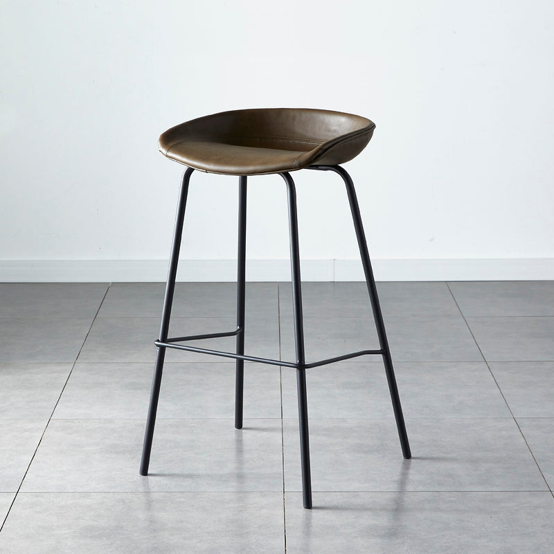 Industrial Metal Distressed Barstool Indoor Tall Stool with Leather Seat