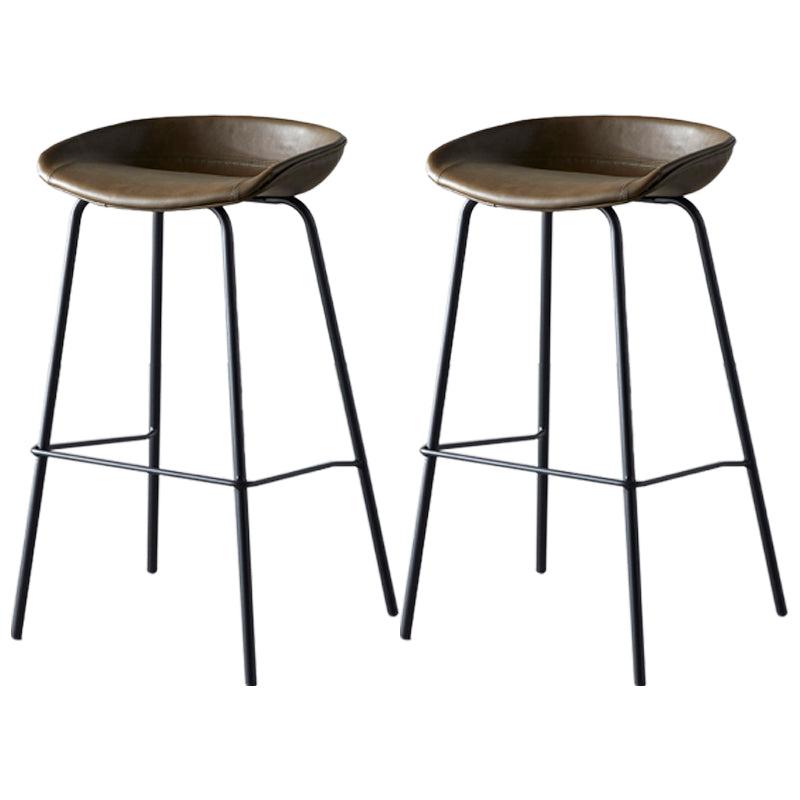 Industrial Metal Distressed Barstool Indoor Tall Stool with Leather Seat