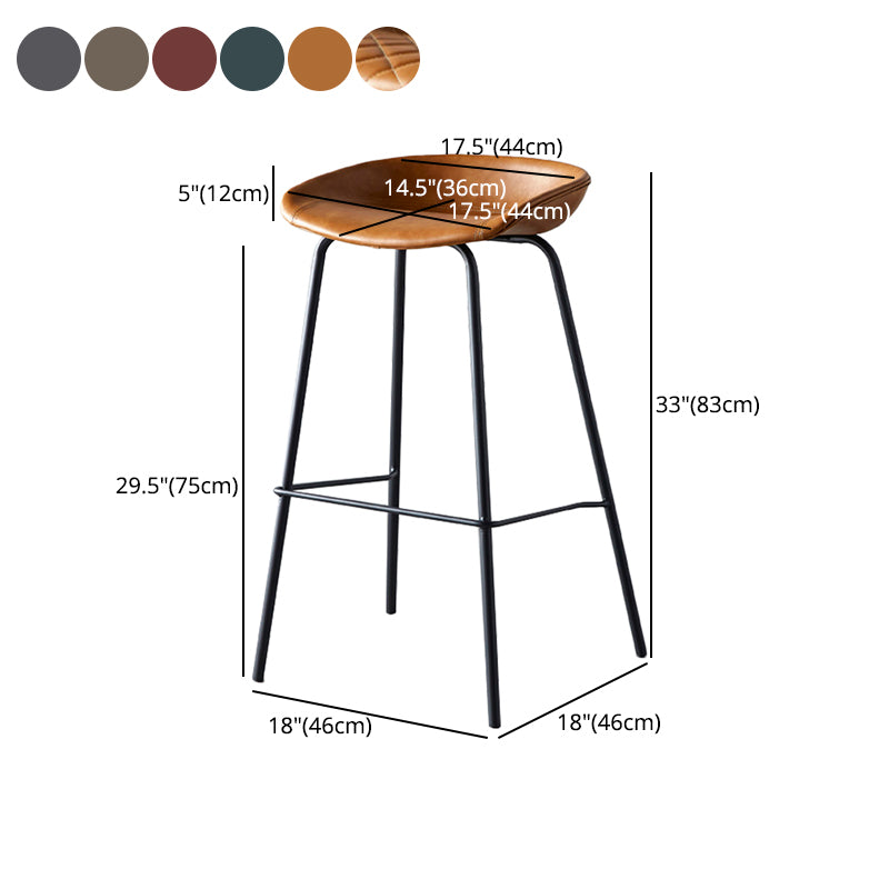 Industrial Metal Distressed Barstool Indoor Tall Stool with Leather Seat