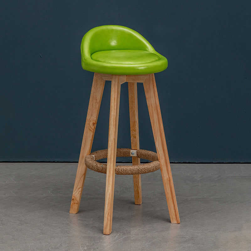 Natural Wood Upholstered Counter Stools Scandinavian Low Back Bar Stools