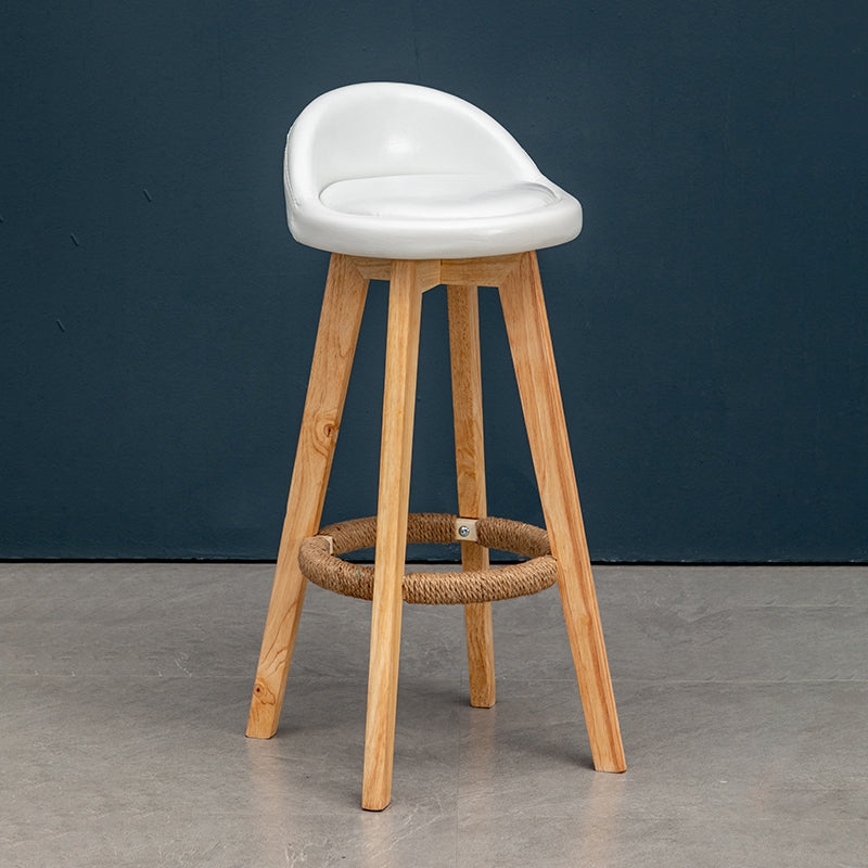 Natural Wood Upholstered Counter Stools Scandinavian Low Back Bar Stools
