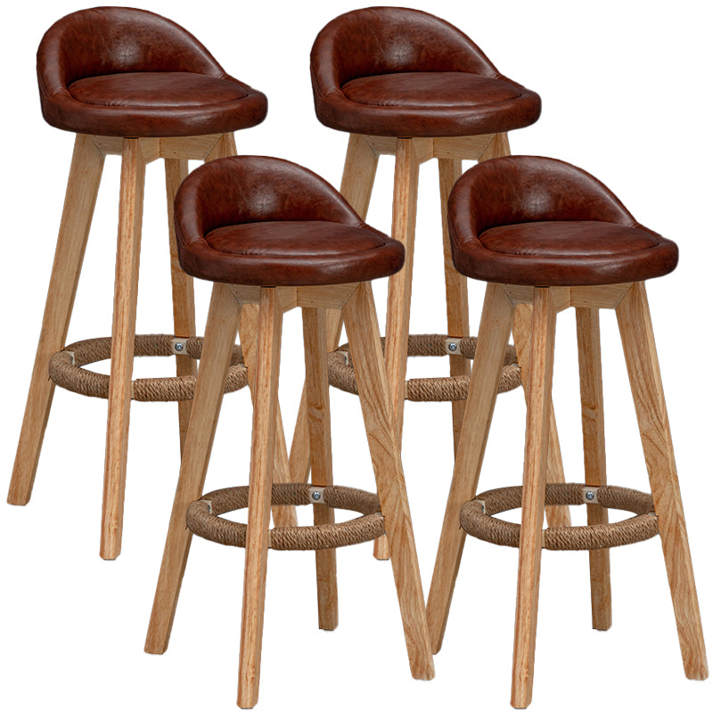 Natural Wood Upholstered Counter Stools Scandinavian Low Back Bar Stools