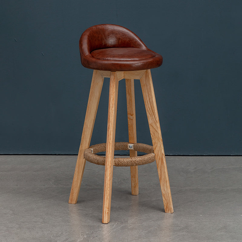 Natural Wood Upholstered Counter Stools Scandinavian Low Back Bar Stools