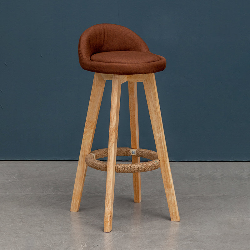 Natural Wood Upholstered Counter Stools Scandinavian Low Back Bar Stools