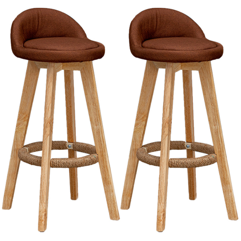 Natural Wood Upholstered Counter Stools Scandinavian Low Back Bar Stools