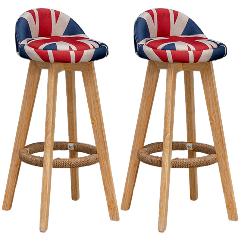 Natural Wood Upholstered Counter Stools Scandinavian Low Back Bar Stools