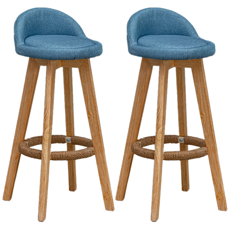 Natural Wood Upholstered Counter Stools Scandinavian Low Back Bar Stools