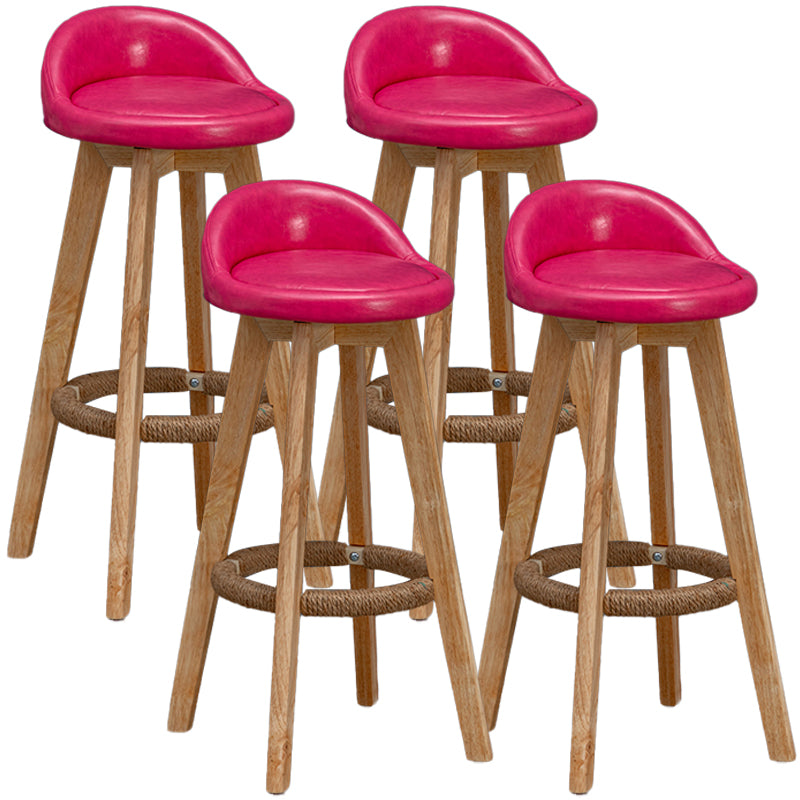 Natural Wood Upholstered Counter Stools Scandinavian Low Back Bar Stools
