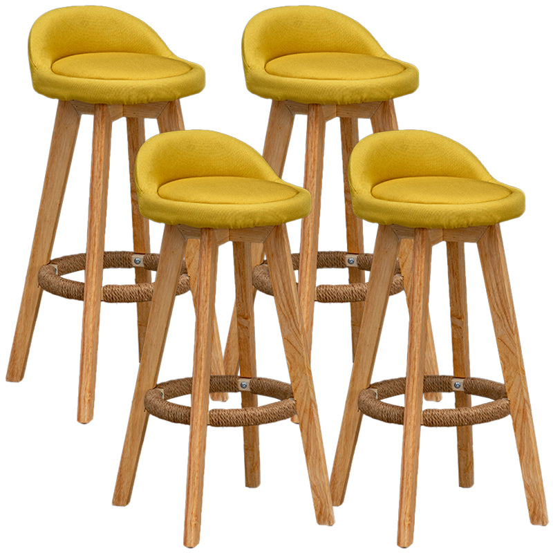Natural Wood Upholstered Counter Stools Scandinavian Low Back Bar Stools