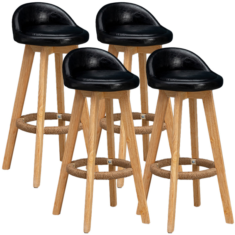 Natural Wood Upholstered Counter Stools Scandinavian Low Back Bar Stools