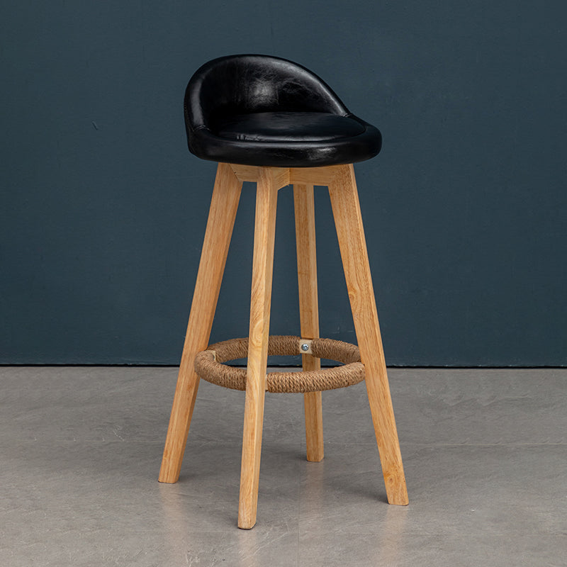 Natural Wood Upholstered Counter Stools Scandinavian Low Back Bar Stools