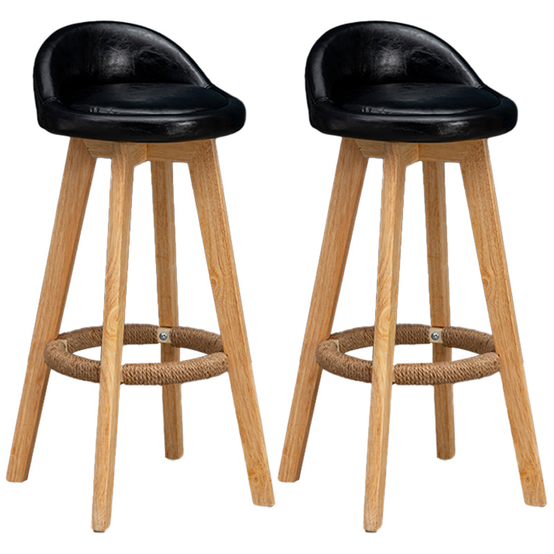 Natural Wood Upholstered Counter Stools Scandinavian Low Back Bar Stools