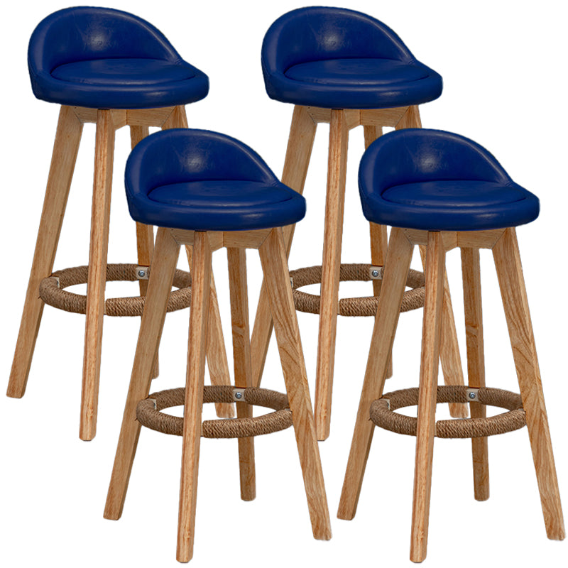 Natural Wood Upholstered Counter Stools Scandinavian Low Back Bar Stools