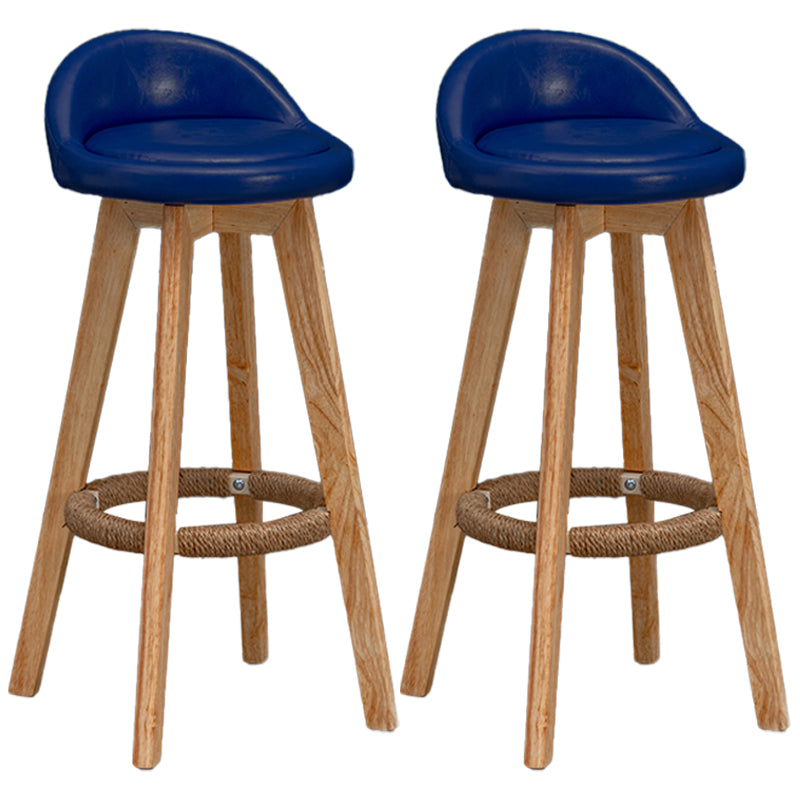 Natural Wood Upholstered Counter Stools Scandinavian Low Back Bar Stools
