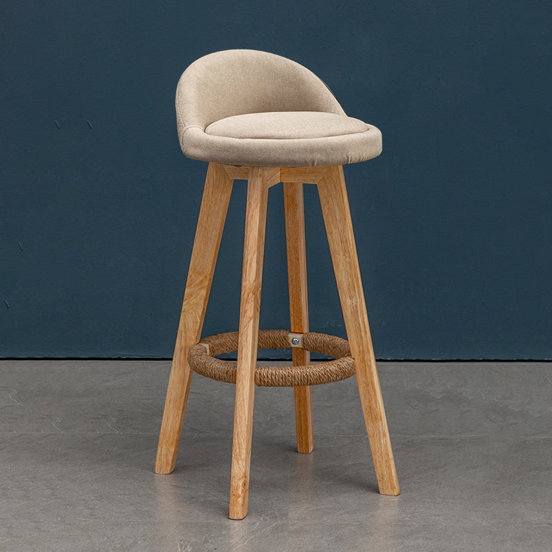 Natural Wood Upholstered Counter Stools Scandinavian Low Back Bar Stools