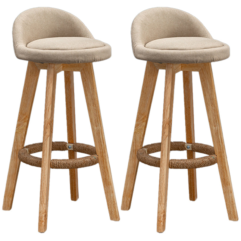 Natural Wood Upholstered Counter Stools Scandinavian Low Back Bar Stools