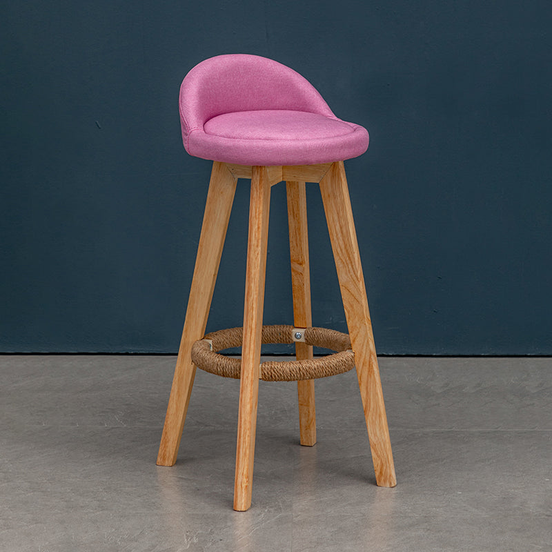 Natural Wood Upholstered Counter Stools Scandinavian Low Back Bar Stools