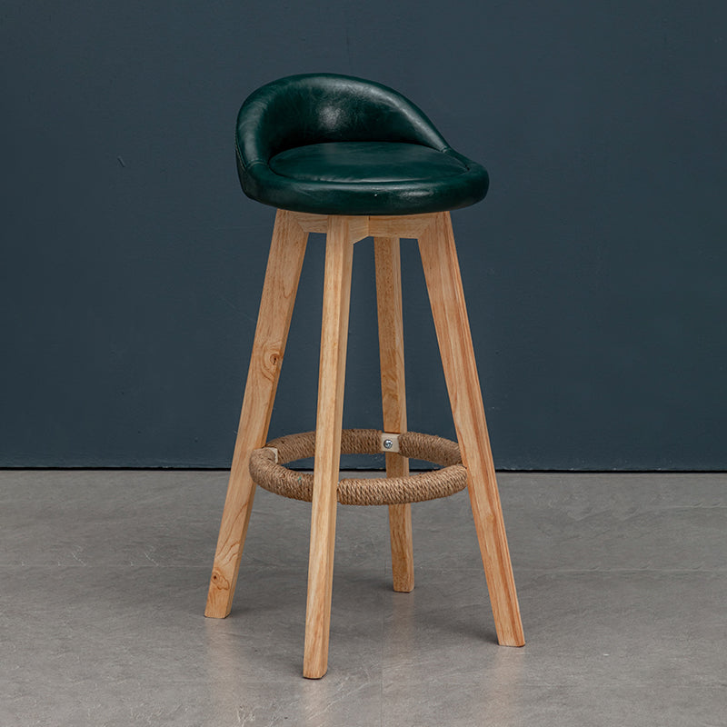 Natural Wood Upholstered Counter Stools Scandinavian Low Back Bar Stools