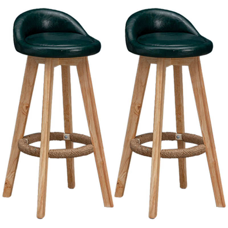 Natural Wood Upholstered Counter Stools Scandinavian Low Back Bar Stools