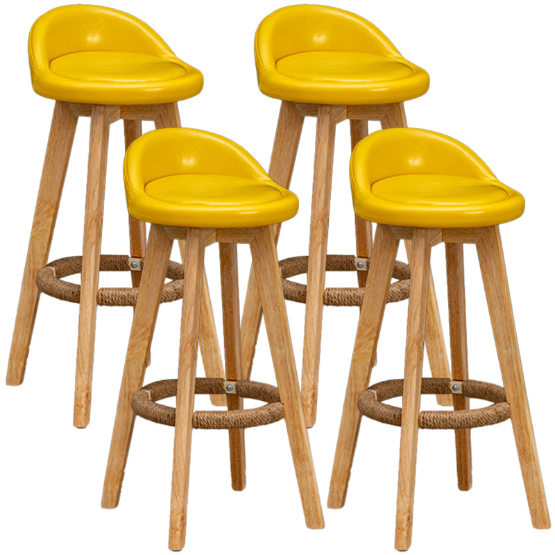 Natural Wood Upholstered Counter Stools Scandinavian Low Back Bar Stools