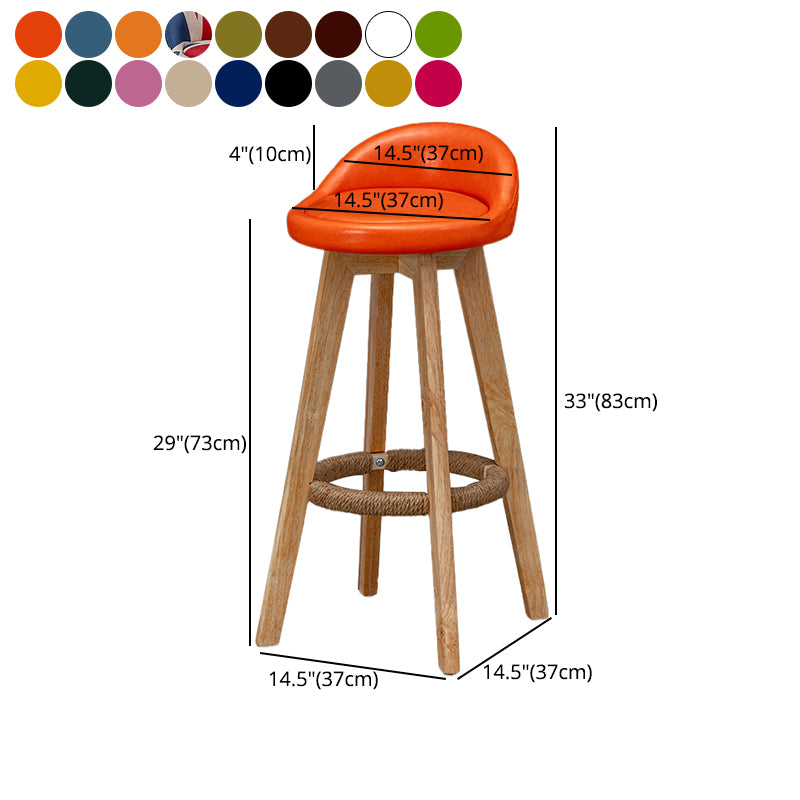 Natural Wood Upholstered Counter Stools Scandinavian Low Back Bar Stools