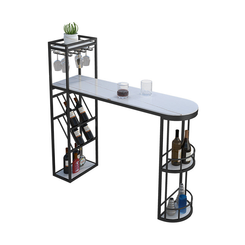 Glam Iron Bar Table Faux Marble White Top 41.3"H Bistro Table with Wine Glass Holders