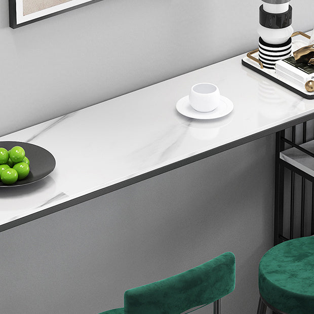 Industrial Iron Bar Table Faux Marble White Specialty Top 41.3"H Bistro Table with Storage