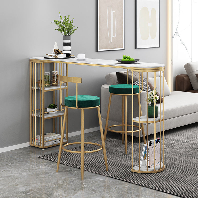 Industrial Iron Bar Table Faux Marble White Specialty Top 41.3"H Bistro Table with Storage