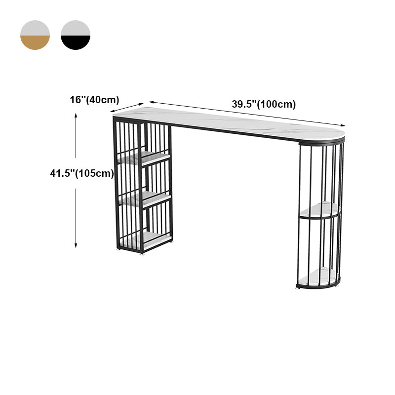 Industrial Iron Bar Table Faux Marble White Specialty Top 41.3"H Bistro Table with Storage