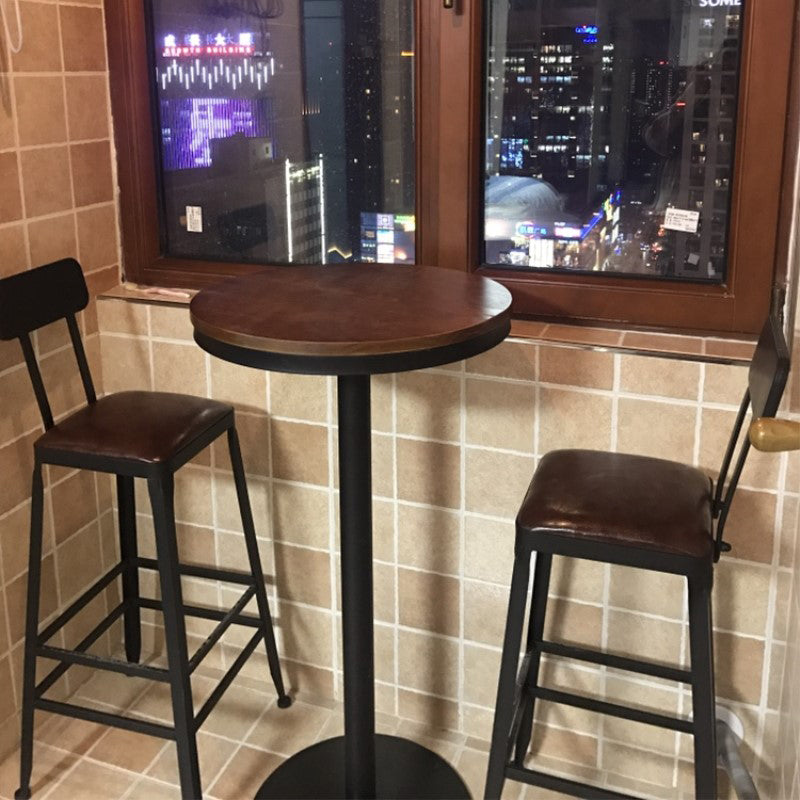 Industrial Style Black Iron Bar Table Brown Wood Top Bistro Table for Cafe