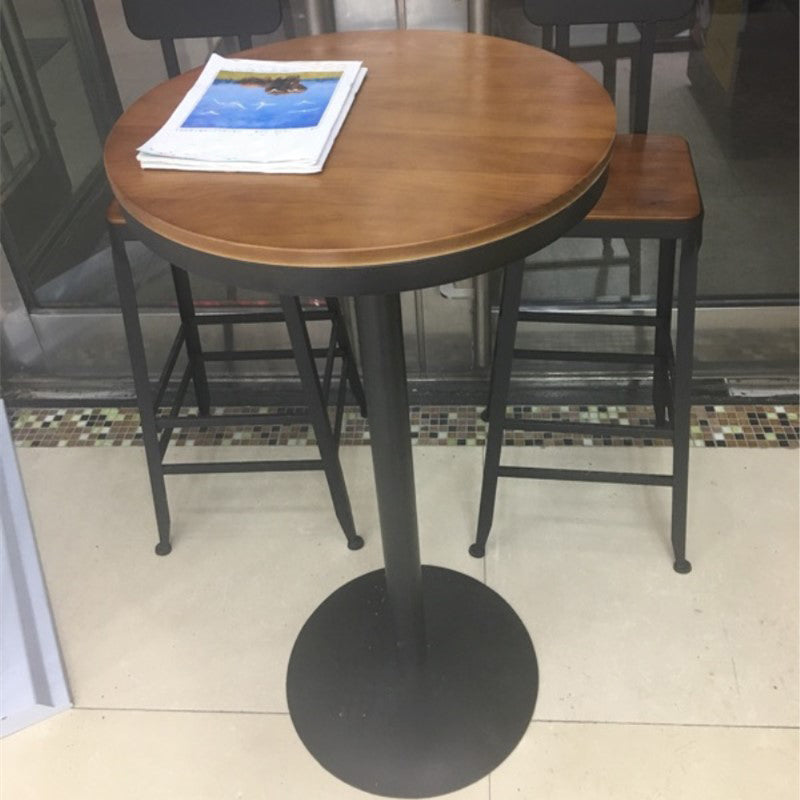 Industrial Style Black Iron Bar Table Brown Wood Top Bistro Table for Cafe