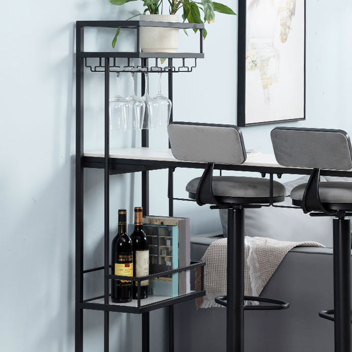 Glam White Stone Bistro Table Indoor Iron Double Pedestal Bar Dining Table with Wine Rack