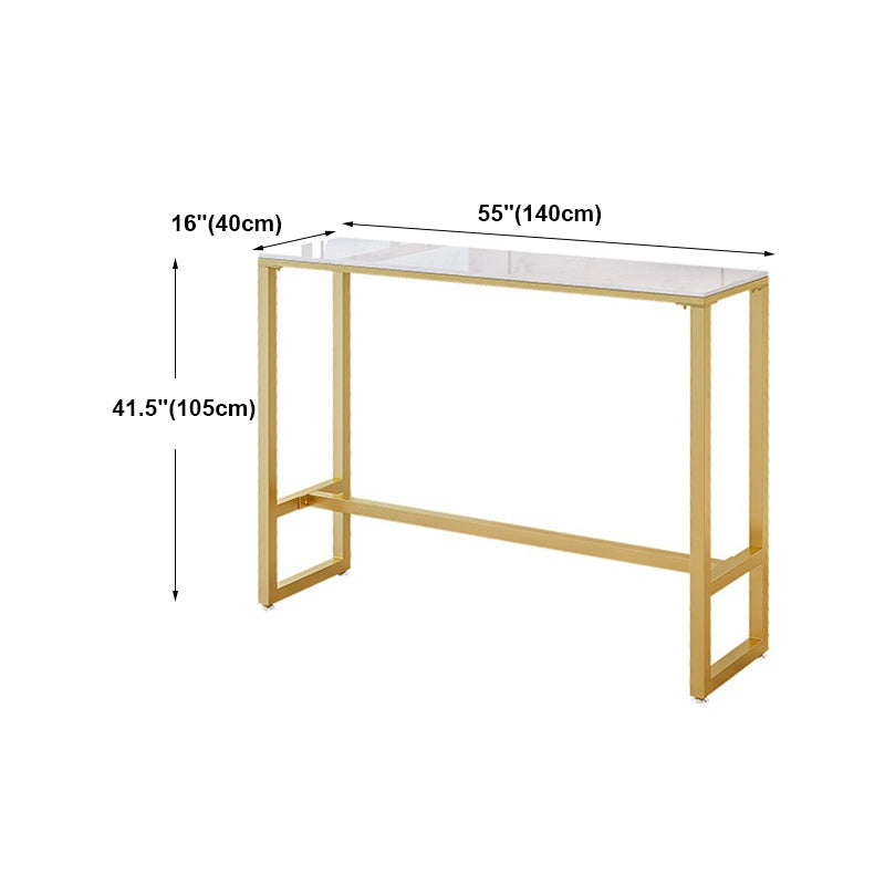 Modern Rectangle Bar Dining Table White Top Bar Height Table with Iron Base in Gold