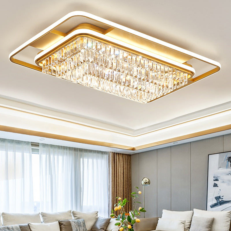 Modern Simple Geometry Shape Ceiling Lamp Iron Crystal LED Flush Mount for Living Room
