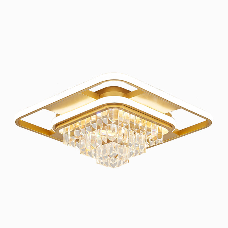 Modern Simple Geometry Shape Ceiling Lamp Iron Crystal LED Flush Mount for Living Room