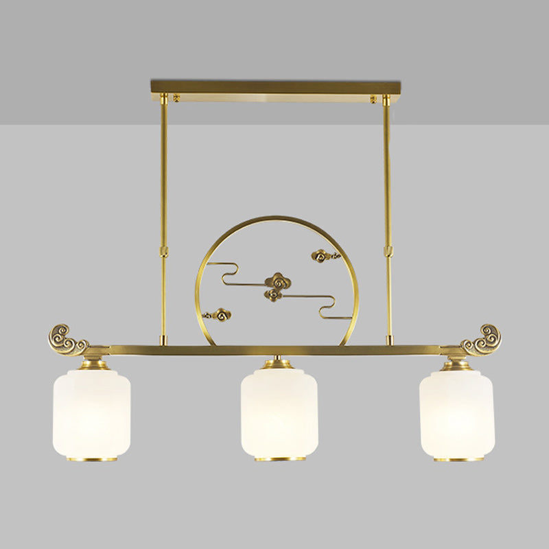 Modern Cylinder Island Lighting Fixtures Glass 3 Light Pendant Lights in Gold
