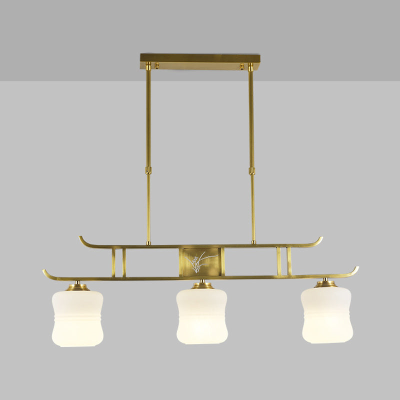 Modern Cylinder Island Lighting Fixtures Glass 3 Light Pendant Lights in Gold