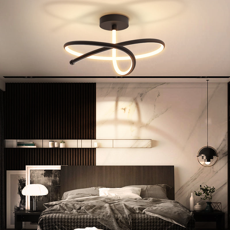 Line Shape LED Ceiling Lamp Modern Aluminium 1 Light Flush Mount for Living Room