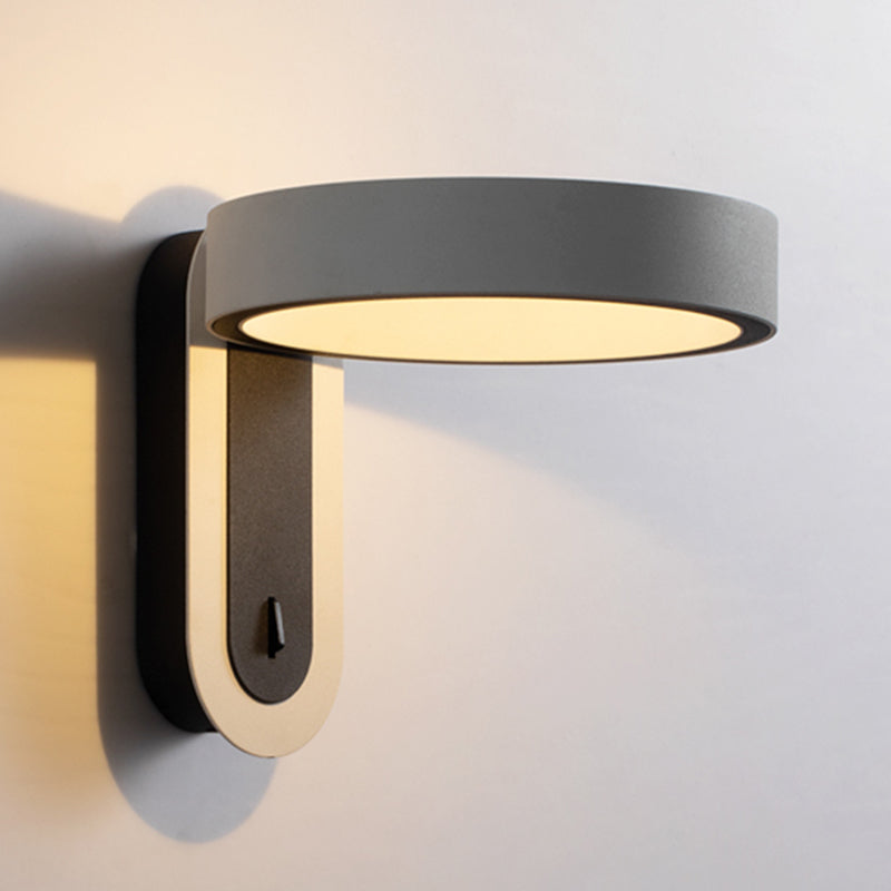 Metal Round Shape Wall Lighting Modern 1-Light Wall Mounted Light Fixture in Gray Finish