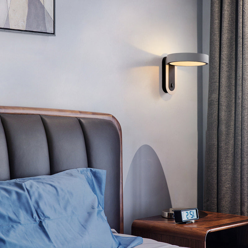 Metal Round Shape Wall Lighting Modern 1-Light Wall Mounted Light Fixture in Gray Finish