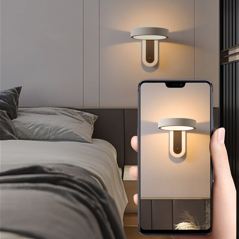 Metal Round Shape Wall Lighting Modern 1-Light Wall Mounted Light Fixture in Gray Finish