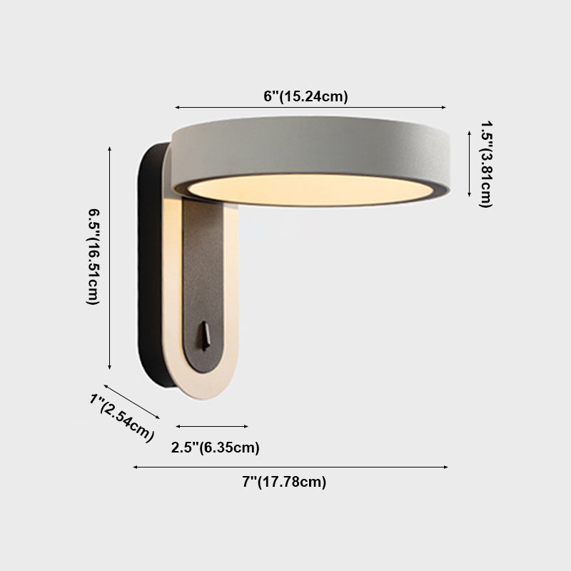 Metal Round Shape Wall Lighting Modern 1-Light Wall Mounted Light Fixture in Gray Finish