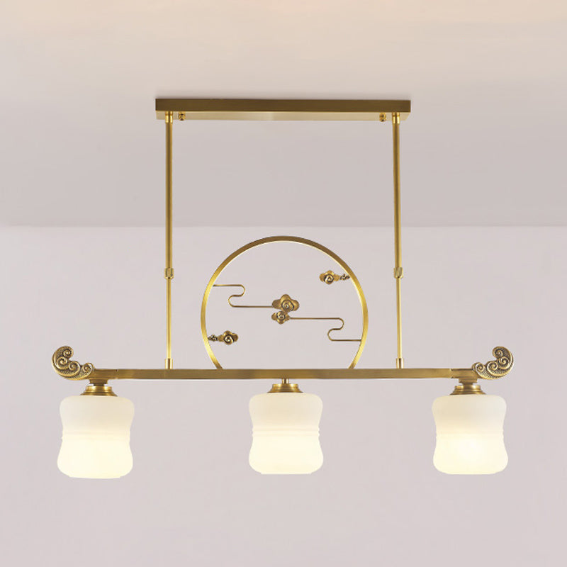 Modern Cylinder Island Lighting Fixtures Glass 3 Light Pendant Lighting in Gold